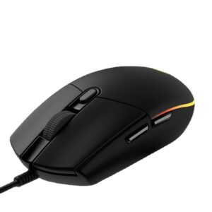 G102 RGB Gaming Mouse - Angled View Black G102 RGB gaming mouse angled view with multicolor RGB lighting